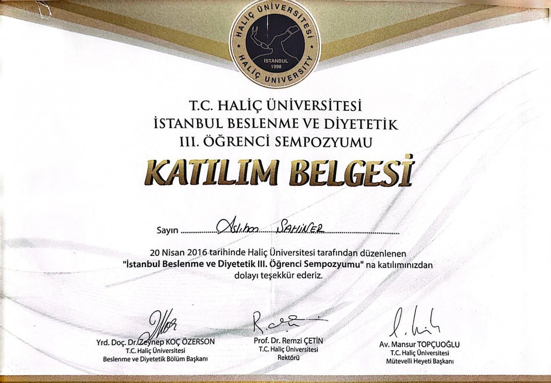 T.C Haliç Üniversitesi İstanbul Beslenme ve Diyetetik 3.Öğrenci Sempozyumu